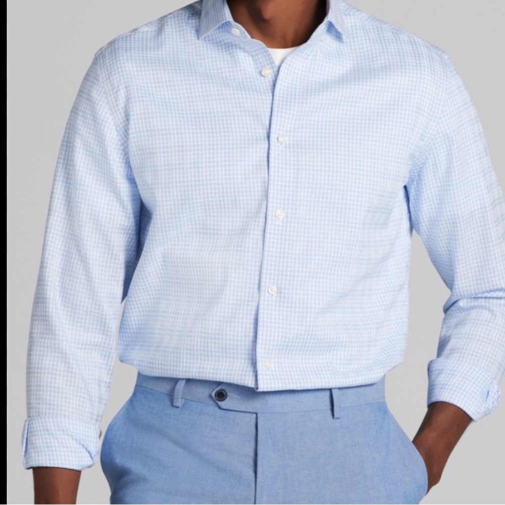 Joseph & Feiss Sky Blue Checkered Dress Shirt